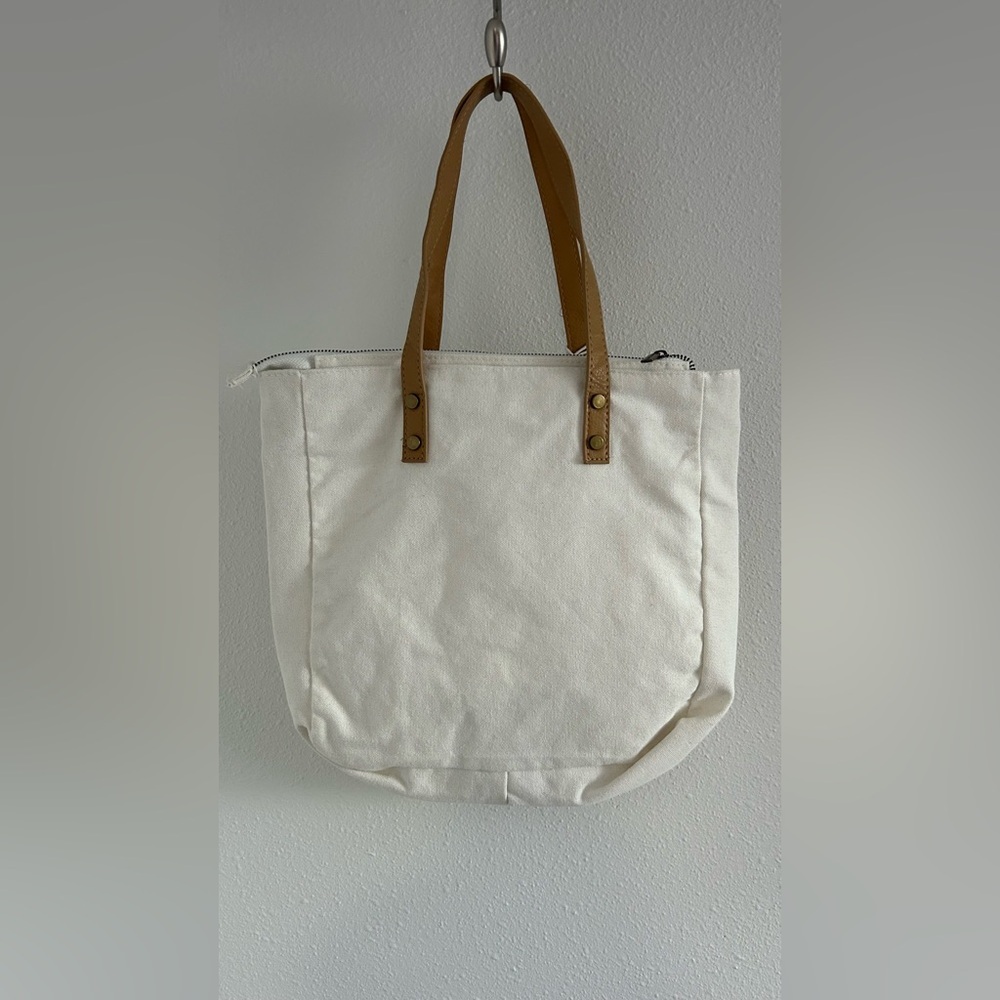 Cozy Earth Cream Canvas Tote with Tan Leather Handles - Picture 3 of 4